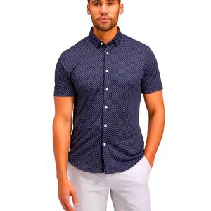 Mizzen + Main Halyard Short Sleeve trim fit 
Navy Dot Print